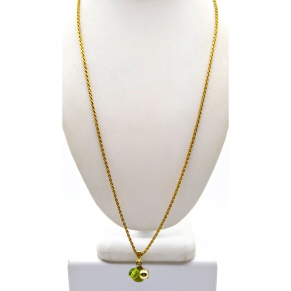 Vintage Green and Gold Charms Necklace, Long Gold Tone Rope Chain with Plastic a - Picture 2 of 3